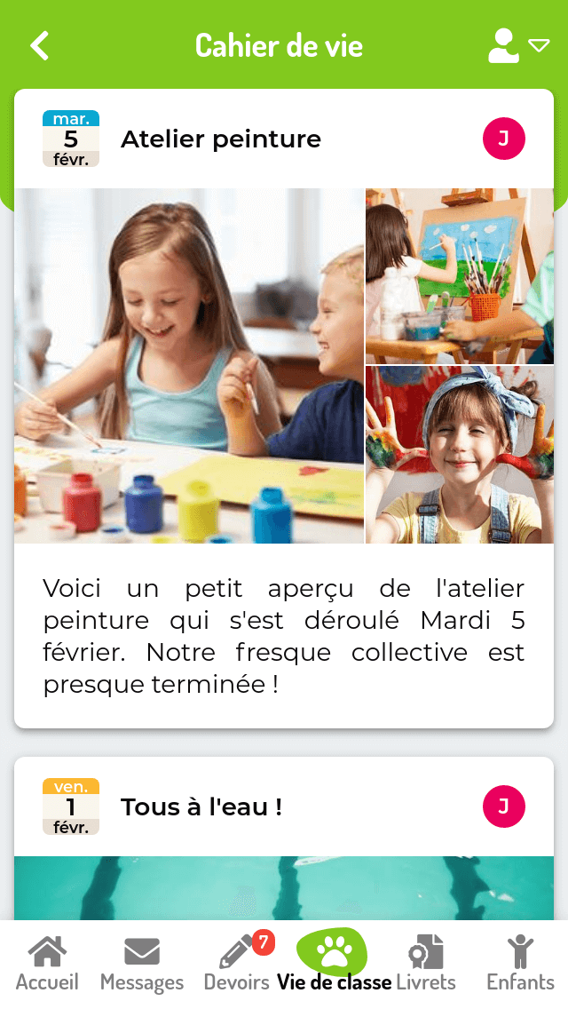 Page d'accueil d'Educartable - portail familles