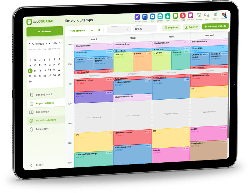 Cahier-journal et emploi du temps